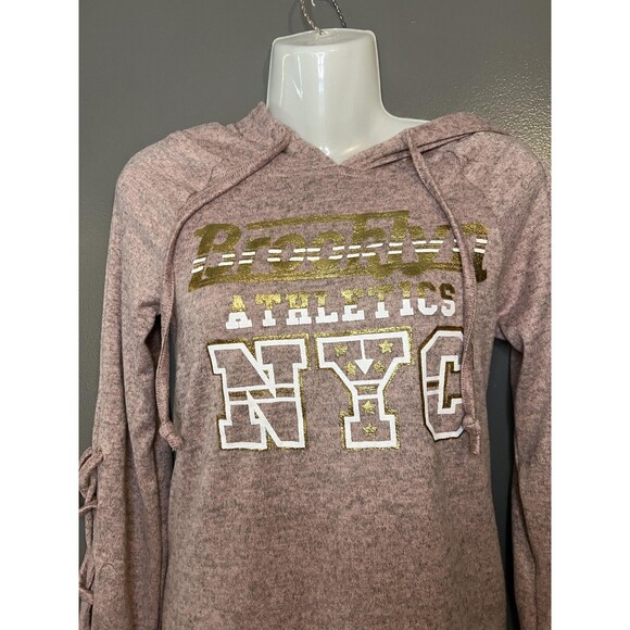 Love New York Hoodie Dress Womens Small Pink Brooklyn Athletics NYC Lace Up - Picture 1 of 10